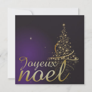 Invitation Motif de Noël pourpre avec arbre de Noël doré
