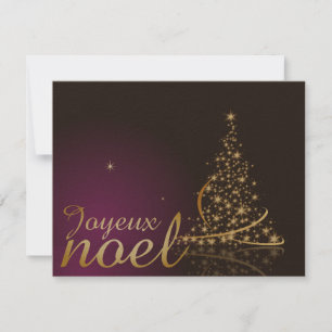 Invitation Motif de Noël pourpre avec arbre de Noël doré
