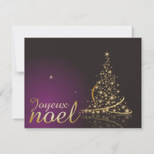 Invitation Motif de Noël pourpre avec arbre de Noël doré