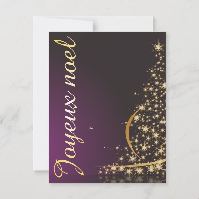 Invitation Motif de Noël pourpre avec arbre de Noël doré (Devant)