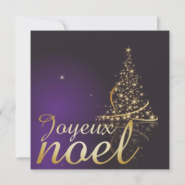 Invitation Motif de Noël pourpre avec de Noël dorarbre (Devant)