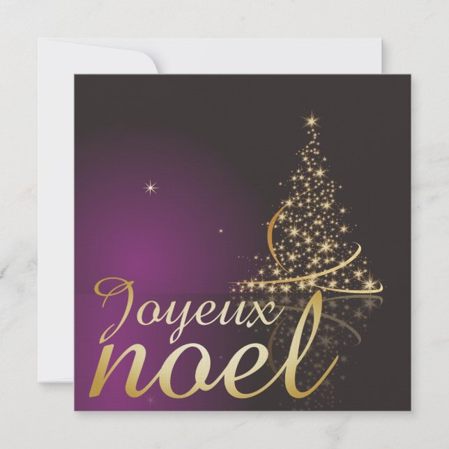 Invitation Motif de Noël pourpre avec de Noël dorarbre (Devant)