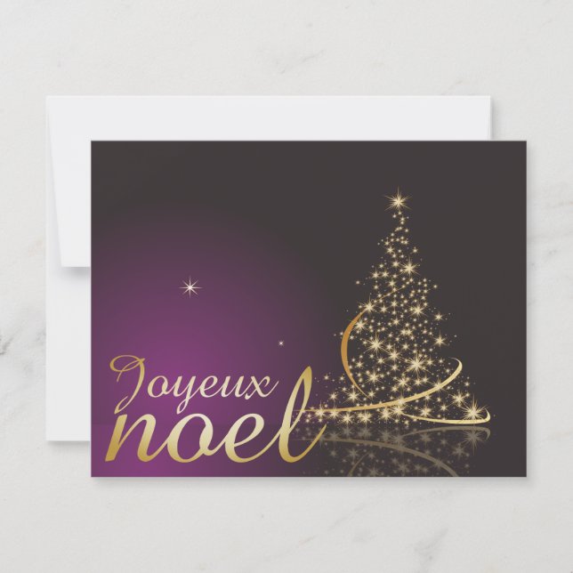 Invitation Motif de Noël pourpre avec de Noël dorarbre (Devant)