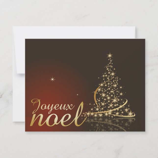 Invitation Motif de Noël rouge avec arbre de Noël doré (Devant)