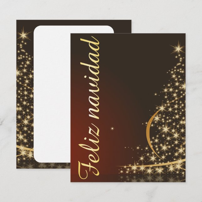 Invitation Motif de Noël rouge avec arbre de Noël doré. (Devant / Derrière)
