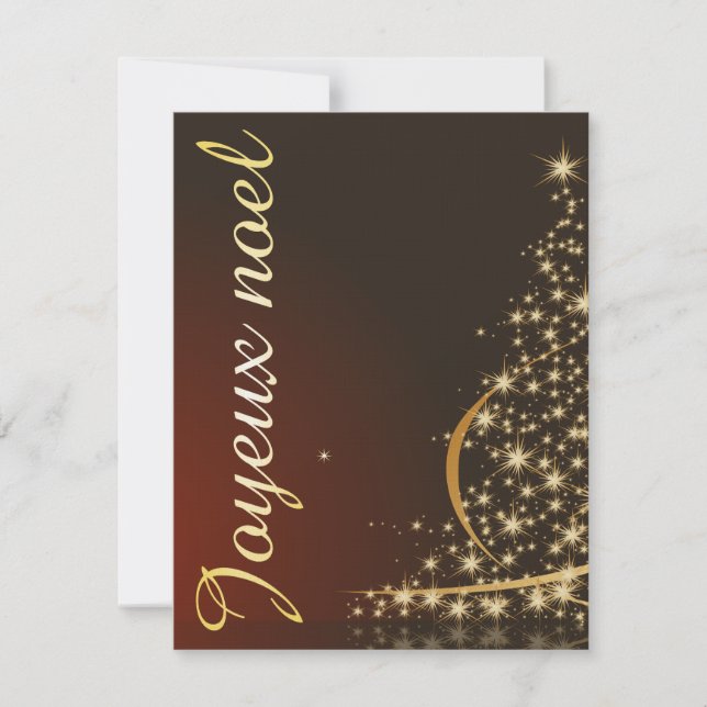 Invitation Motif de Noël rouge avec arbre de Noël doré (Devant)