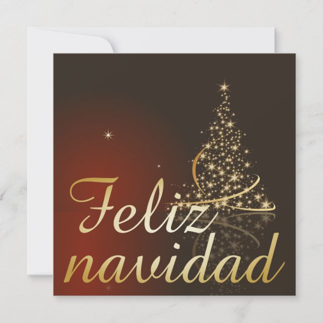 Invitation Motif de Noël rouge avec arbre de Noël doré. (Devant)