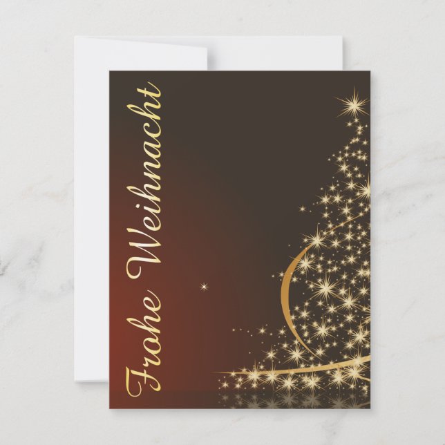 Invitation Motif de Noël rouge avec arbre de Noël doré (Devant)