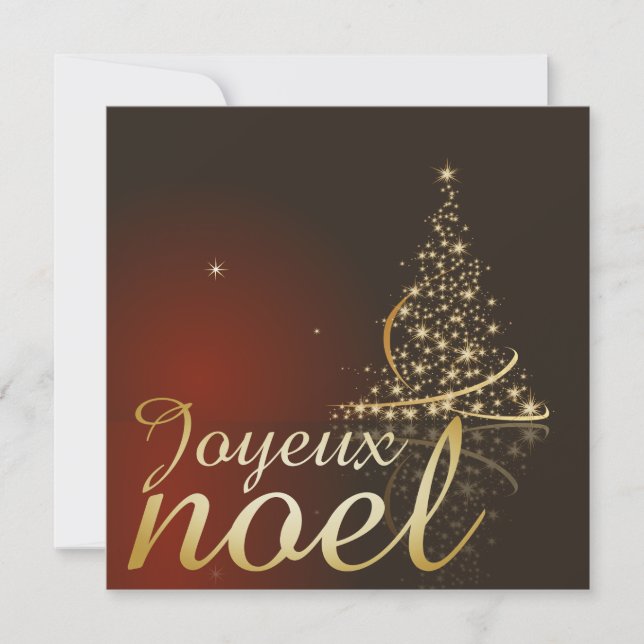 Invitation Motif de Noël rouge avec arbre de Noël doré (Devant)