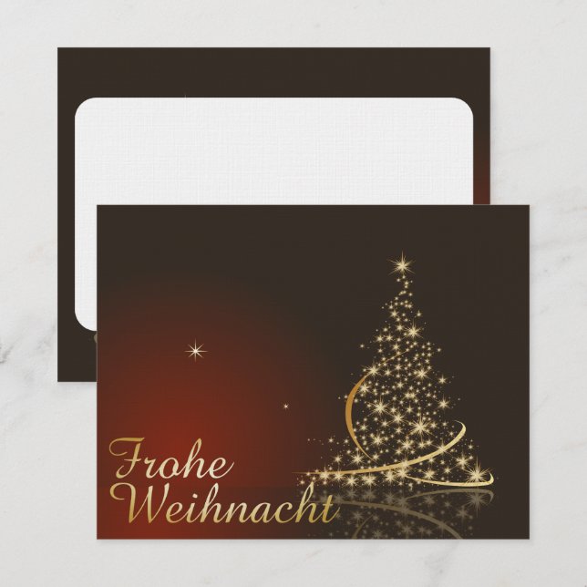 Invitation Motif de Noël rouge avec arbre de Noël doré (Devant / Derrière)