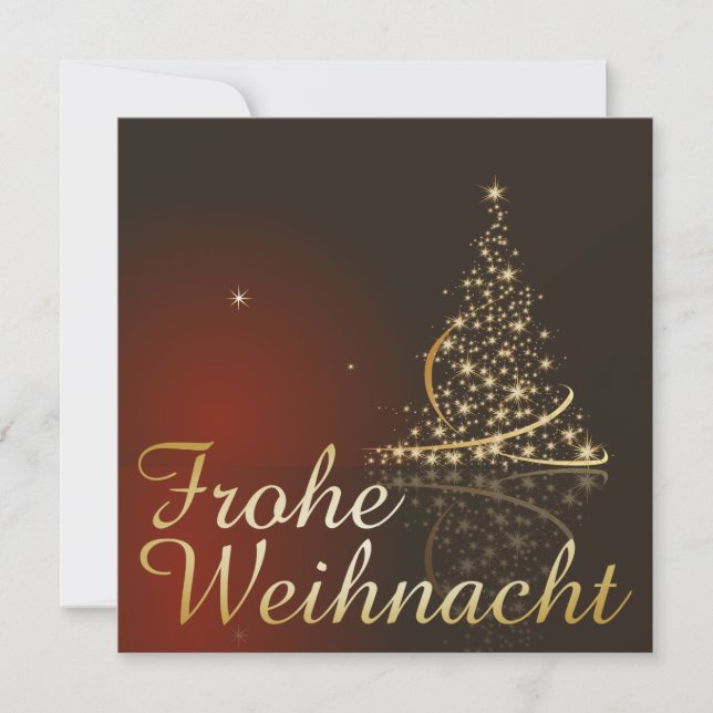 Invitation Motif de Noël rouge avec arbre de Noël doré (Devant)