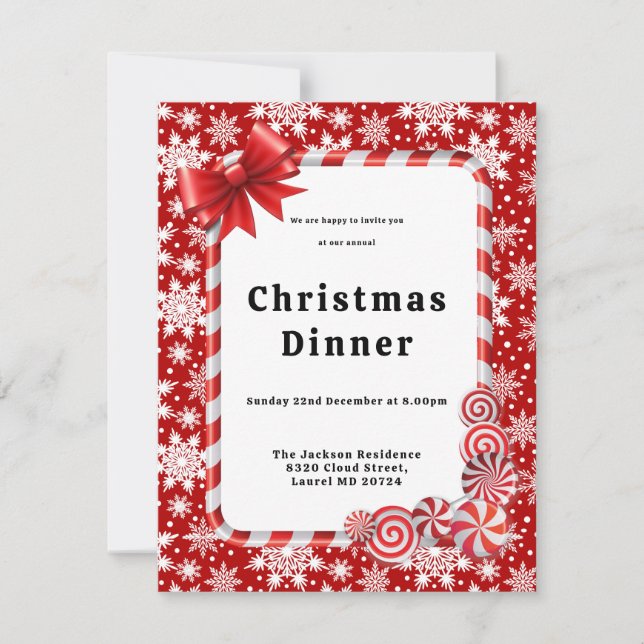 Invitation Motif de Noël rouge et blanc (Devant)