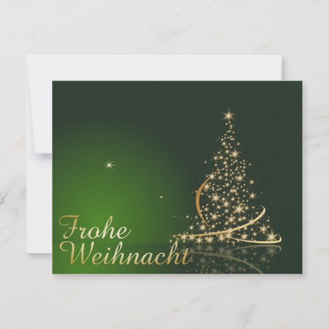 Invitation Motif de Noël vert avec arbre de Noël doré (Devant)