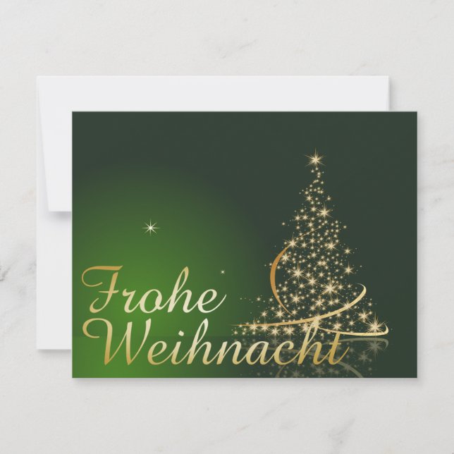 Invitation Motif de Noël vert avec arbre de Noël doré (Devant)