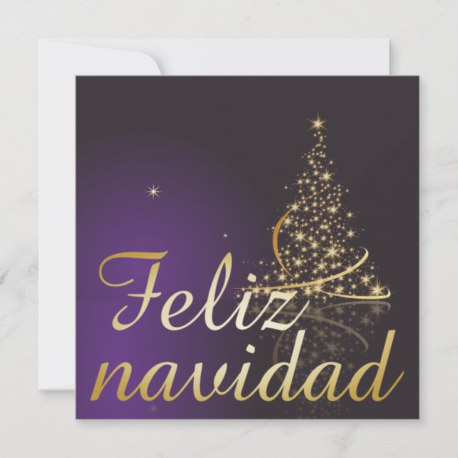 Invitation Motif de Noël violet foncé avec arbre doré (Devant)