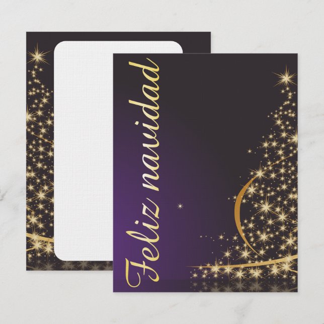 Invitation Motif de Noël violet foncé avec arbre doré (Devant / Derrière)
