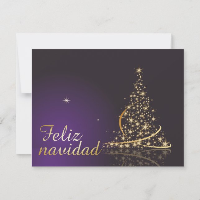 Invitation Motif de Noël violet foncé avec arbre doré (Devant)
