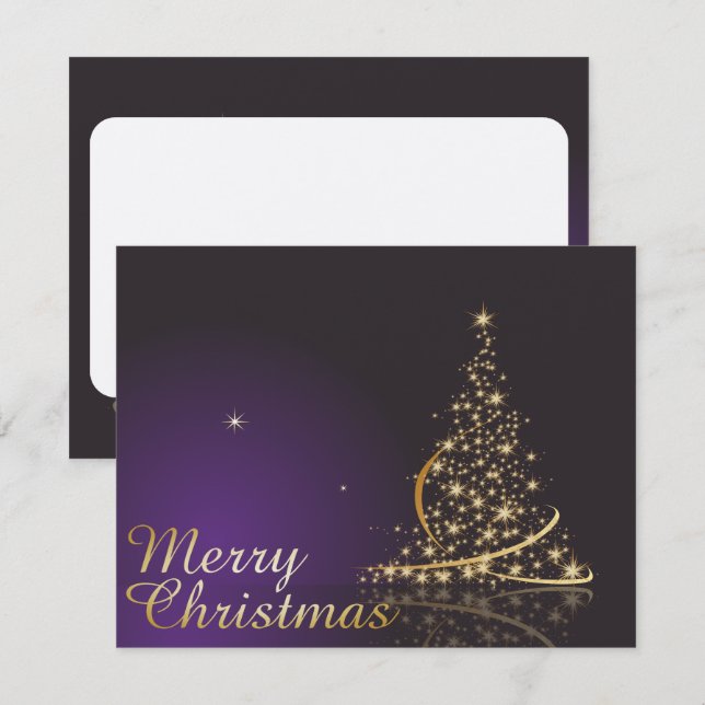 Invitation Motif de Noël violet foncé avec Noël doré (Devant / Derrière)