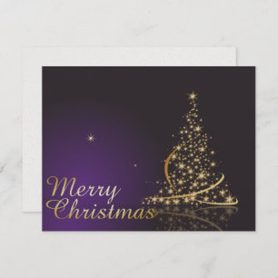 Invitation Motif de Noël violet foncé avec Noël doré