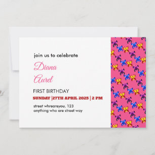 Invitation Motif de papillon pixel mignon sur fond rose vif