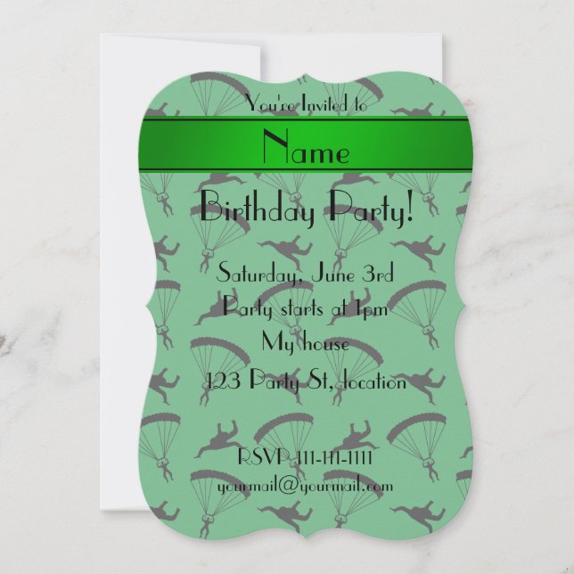 Invitation motif de parachutisme de nom personnalisé (Devant)