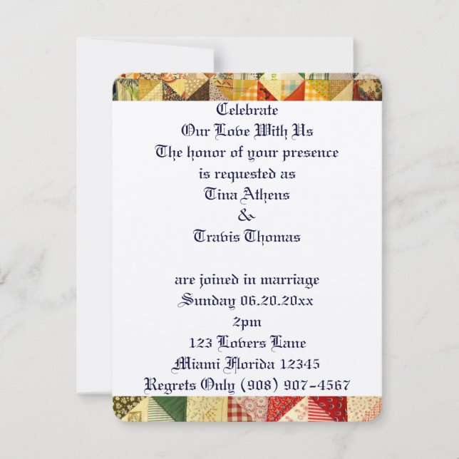 Invitation Motif de patchwork Amour Mariage Mariée Marié Paix (Devant)