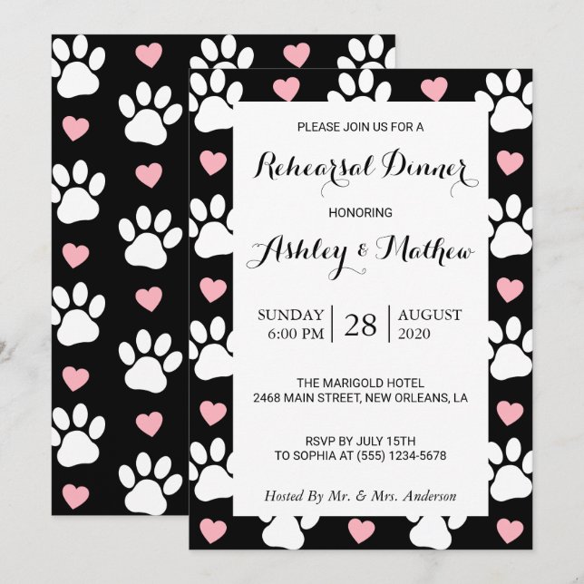 Invitation Motif De Pâtes, Poches De Chien, Coeur, Dîner De R (Devant / Derrière)