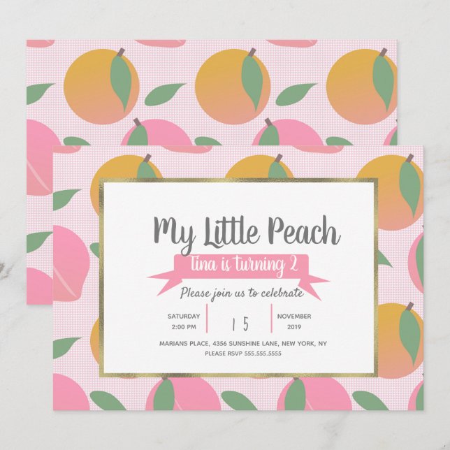 Invitation Motif de pêche d'été Fête d'anniversaire Rose (Devant / Derrière)