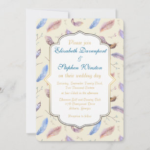 Invitation Motif de plume d'aquarelle et Mariage de trame de