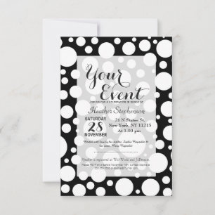 Invitation Motif de points Polka noir et blanc moderne