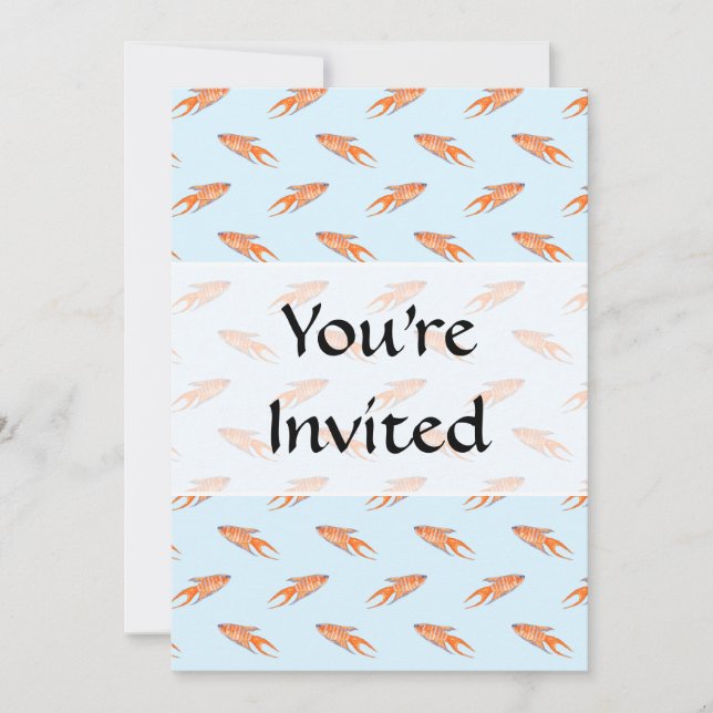Invitation Motif de poisson paradisiaque sur Blue. (Devant)