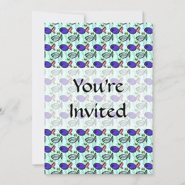 Invitation Motif de poisson. Poisson Fantôme De Poisson Bleu. (Devant)