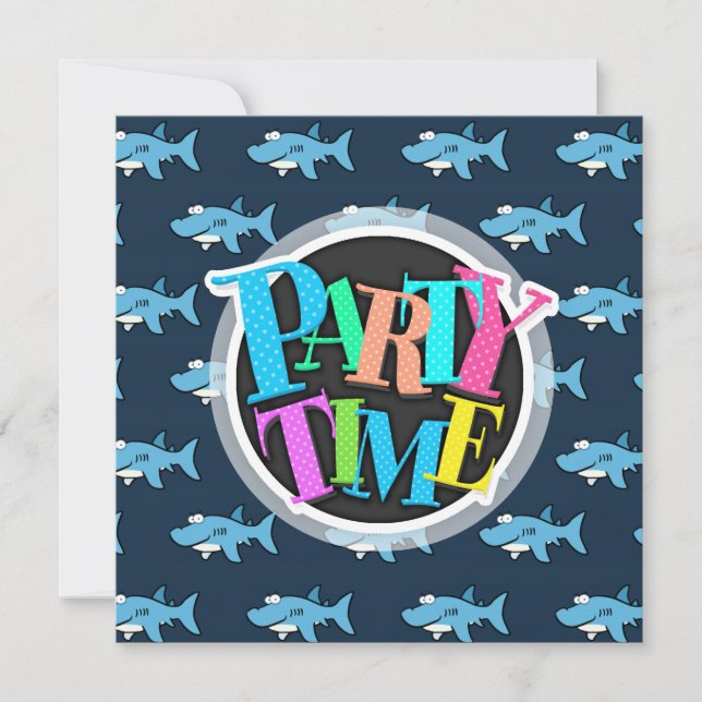 Invitation Motif de requin caricature bleu (Devant)