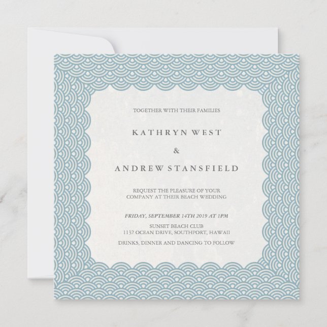 Invitation Motif de Scalloped Blue Seigaiha (Devant)