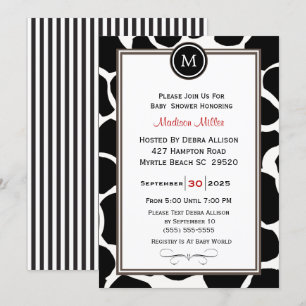 Invitation Motif de vache monogramme et Baby shower des rayur