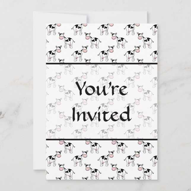 Invitation Motif de vache noir et blanc. (Devant)