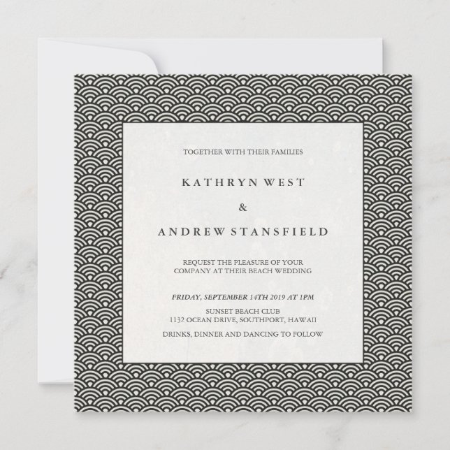 Invitation Motif de vague noir et blanc chic Mariage officiel (Devant)