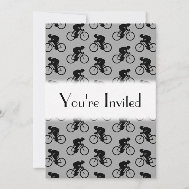Invitation Motif de vélo gris et noir. (Devant)