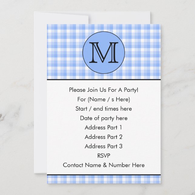 Invitation Motif de vérification du monogramme bleu. Lettre p (Devant)