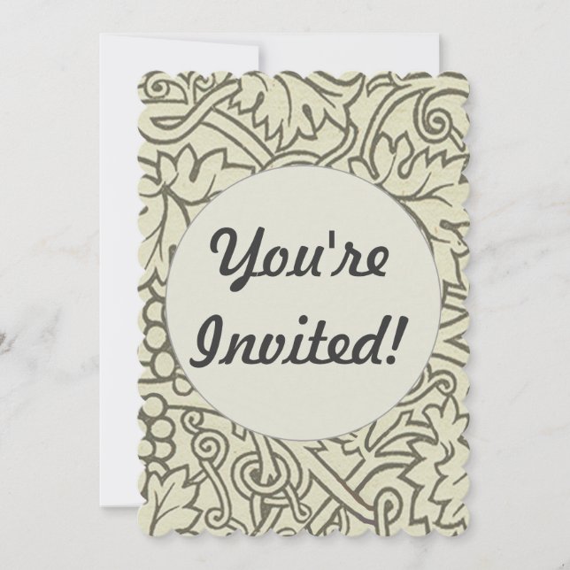 Invitation Motif de vigne de raisin gris vert de William Morr (Devant)