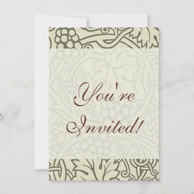 Invitation Motif de vigne de raisin gris vert de William Morr (Devant)