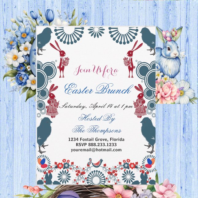 Invitation Motif décoratif Pâques Brunch Chick Birds Bunny (Decorative Motif Easter Brunch Chick Birds Bunny Invitation)