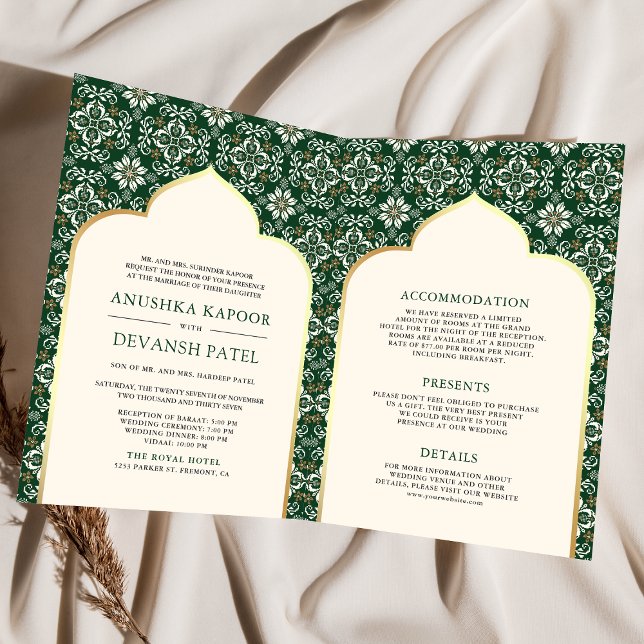 Invitation Motif d'émeraude d'ivoire en un seul Mariage indie (Créateur téléchargé)