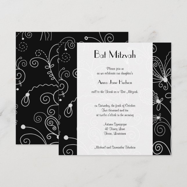 Invitation Motif Des Fanles, Motif De Fanceau, Bat mitzvah (Devant / Derrière)