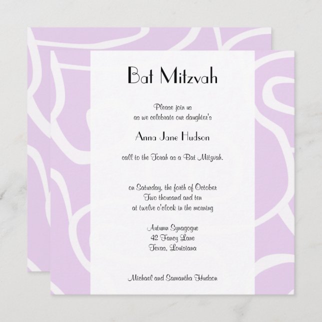 Invitation Motif Des Fanles, Motif De Fanceau, Bat mitzvah (Devant / Derrière)
