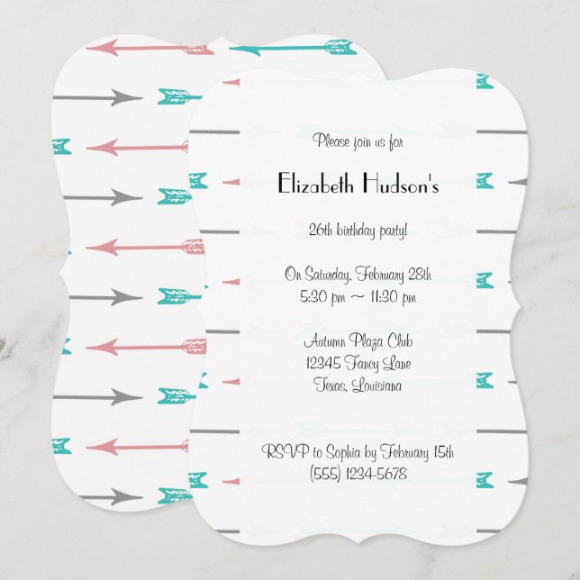 Invitation Motif Des Flèches, Flèches Colorées, Anniversaire (Devant / Derrière)