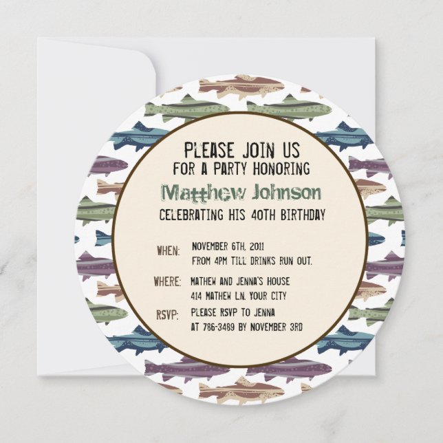 Invitation Motif des leurres de pêche à la volée (Devant)