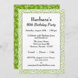 Invitation Motif des numéros vert et blanc de la fête du 80e