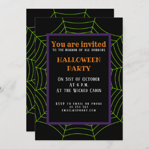 Invitation Motif d'Halloween en noir vert araignée