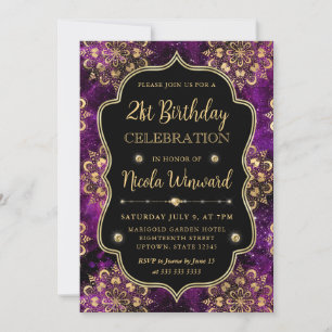 Invitation Motif Dharma Or et Violet 21e Anniversaire
